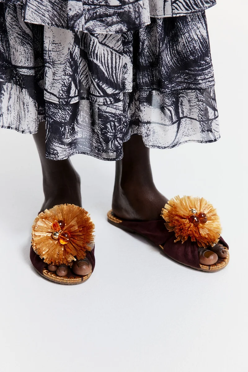 H&M Pompom leather sandals